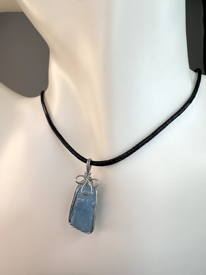 Wire Wrapped Sliver Aquamarine Chunk Pendants