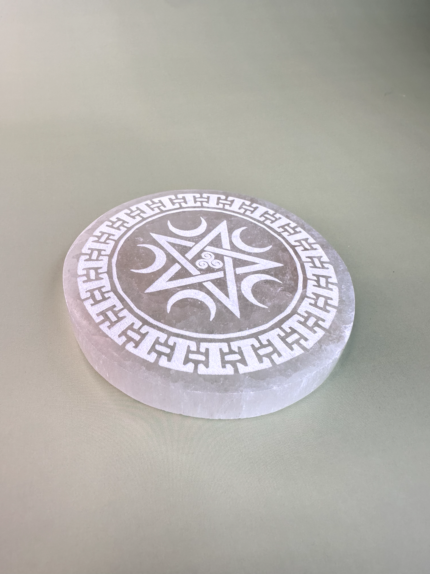 Satin Spar (Selenite) Pentacle Coaster