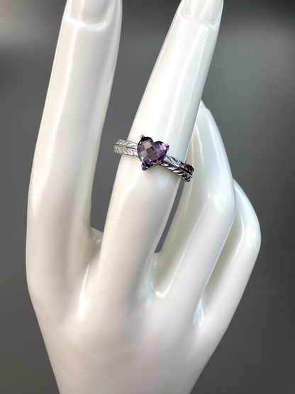 Faceted Amethyst Heart Ring | Adjustable | S925