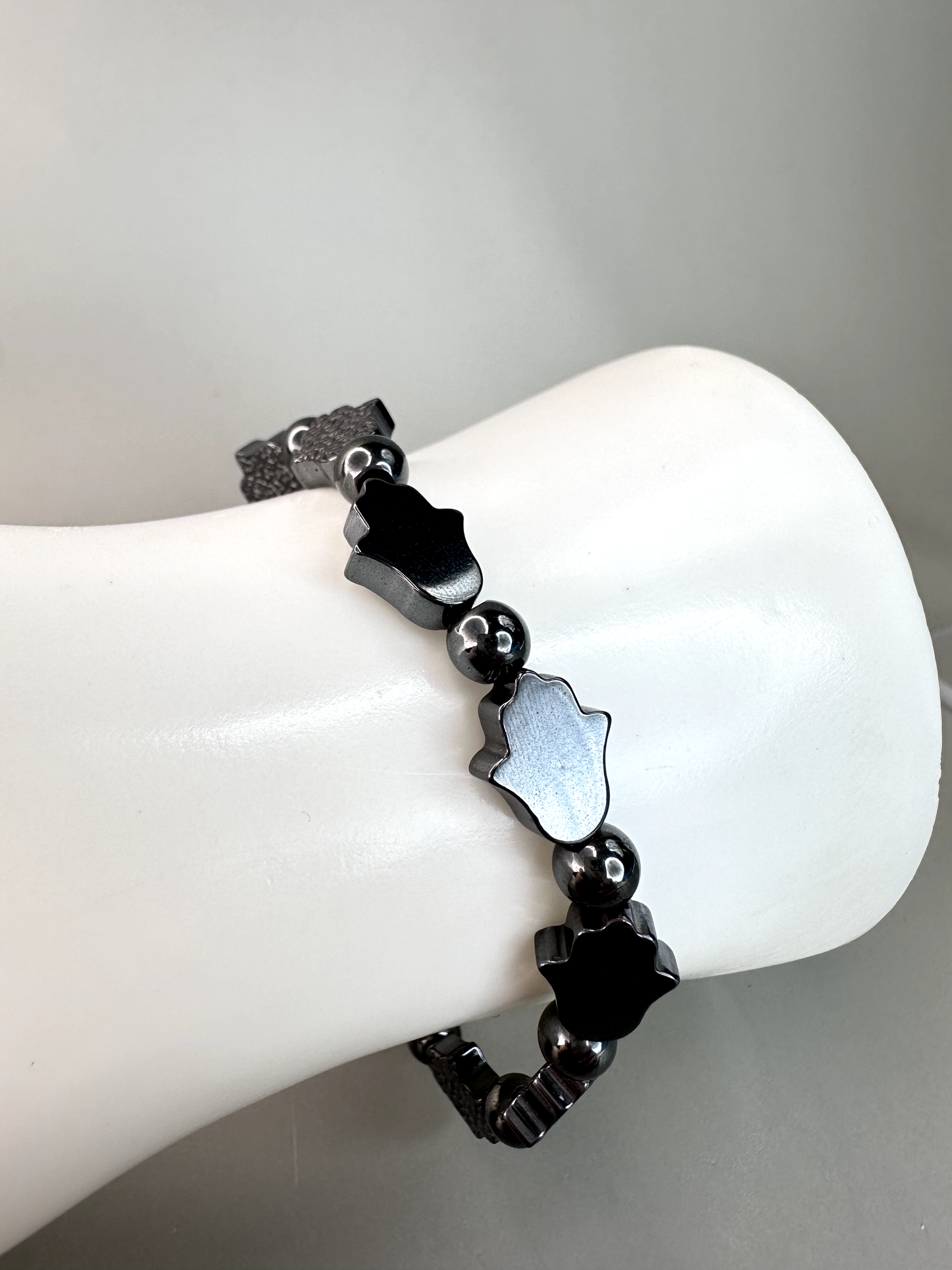 10mm Hematite Hamsa Stretch Bracelet