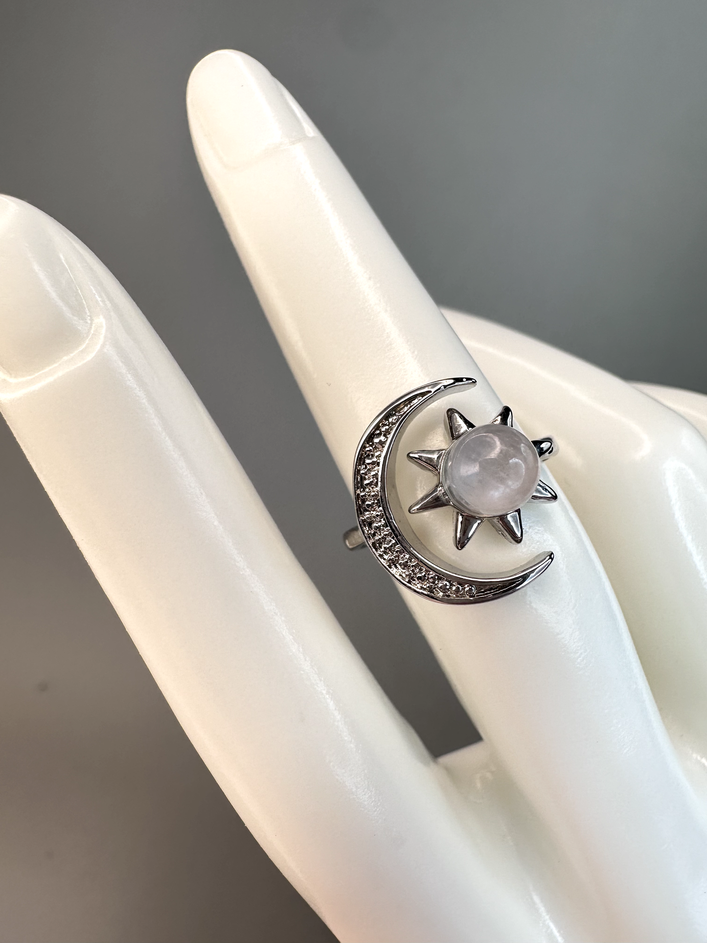 Moonstone Sun and Moon Ring | Adjustable | Silver Plated | Flashy