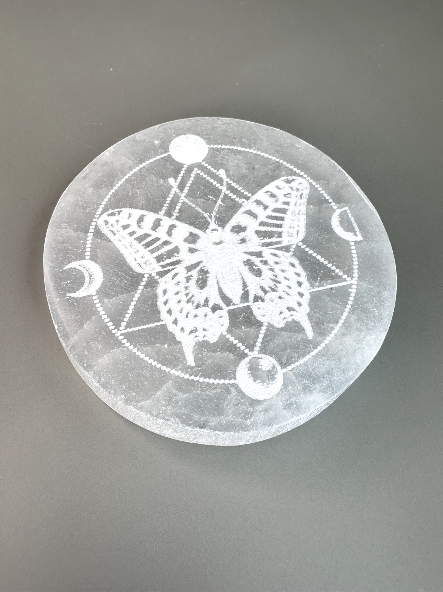 Satin Spar (Selenite) Butterfly Coaster