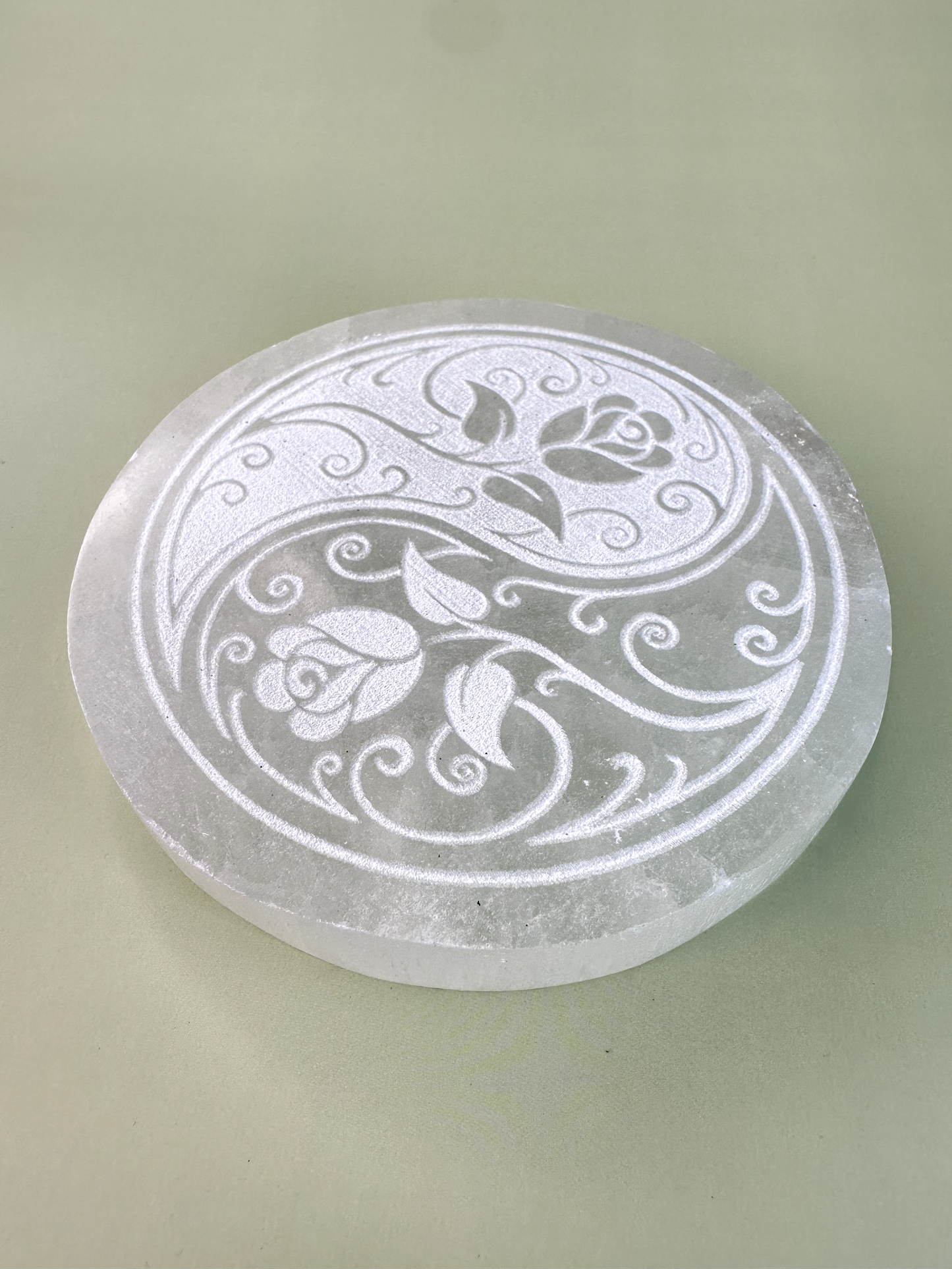 Satin Spar (Selenite) Yin Yang Rose Coaster