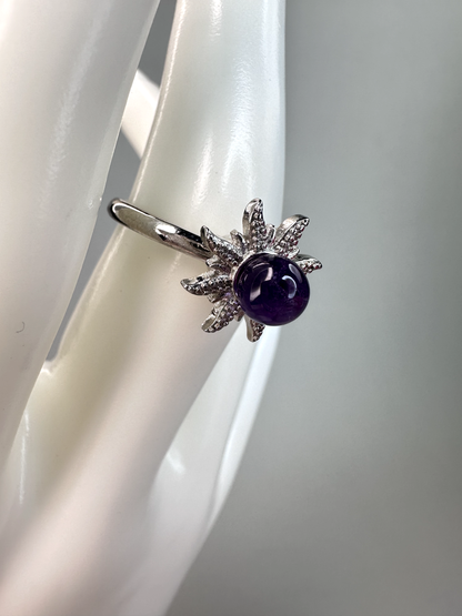 Amethyst Sun Fidget/ Spinning Ring | Adjustable | Silver Plated