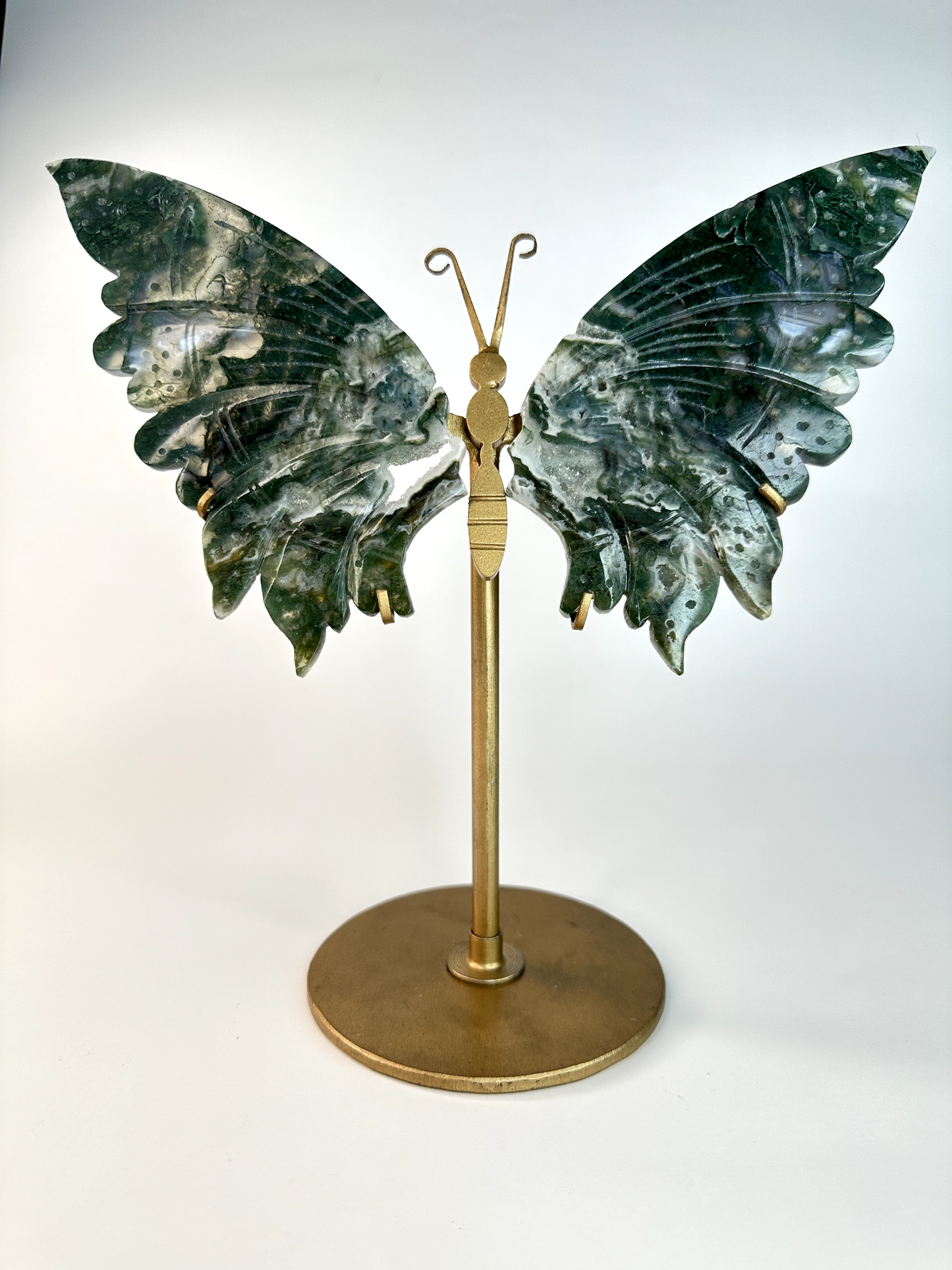 Moss Agate Butterfly Wings | Removeable Stand | Statement