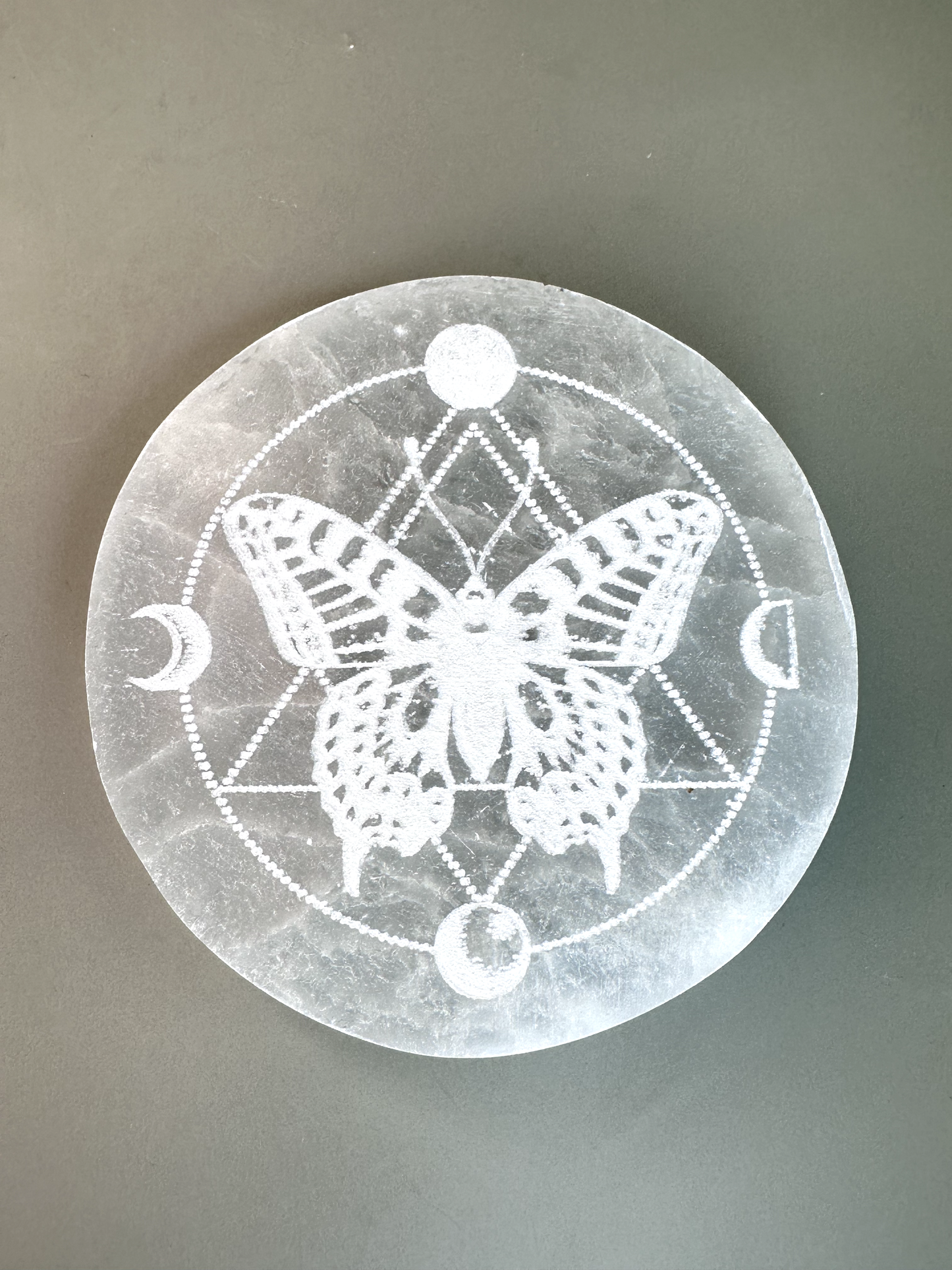 Satin Spar (Selenite) Butterfly Coaster