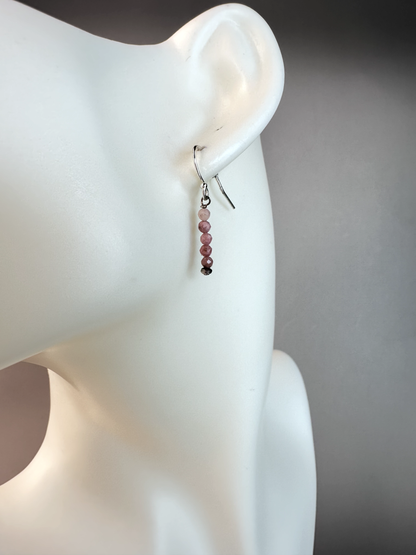 Rhodonite Faceted Micro Bead | Sterling Silver Earrings