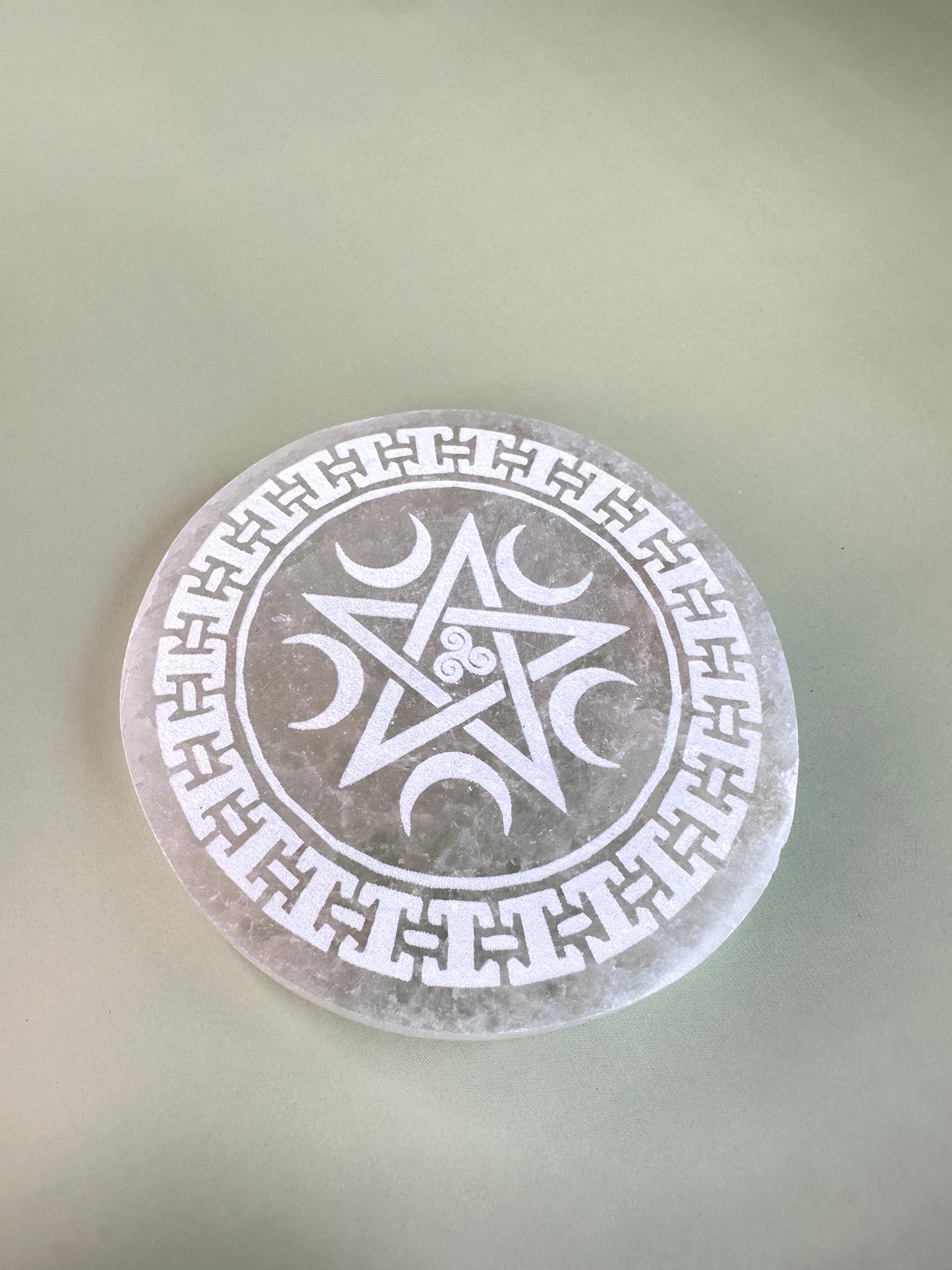 Satin Spar (Selenite) Pentacle Coaster