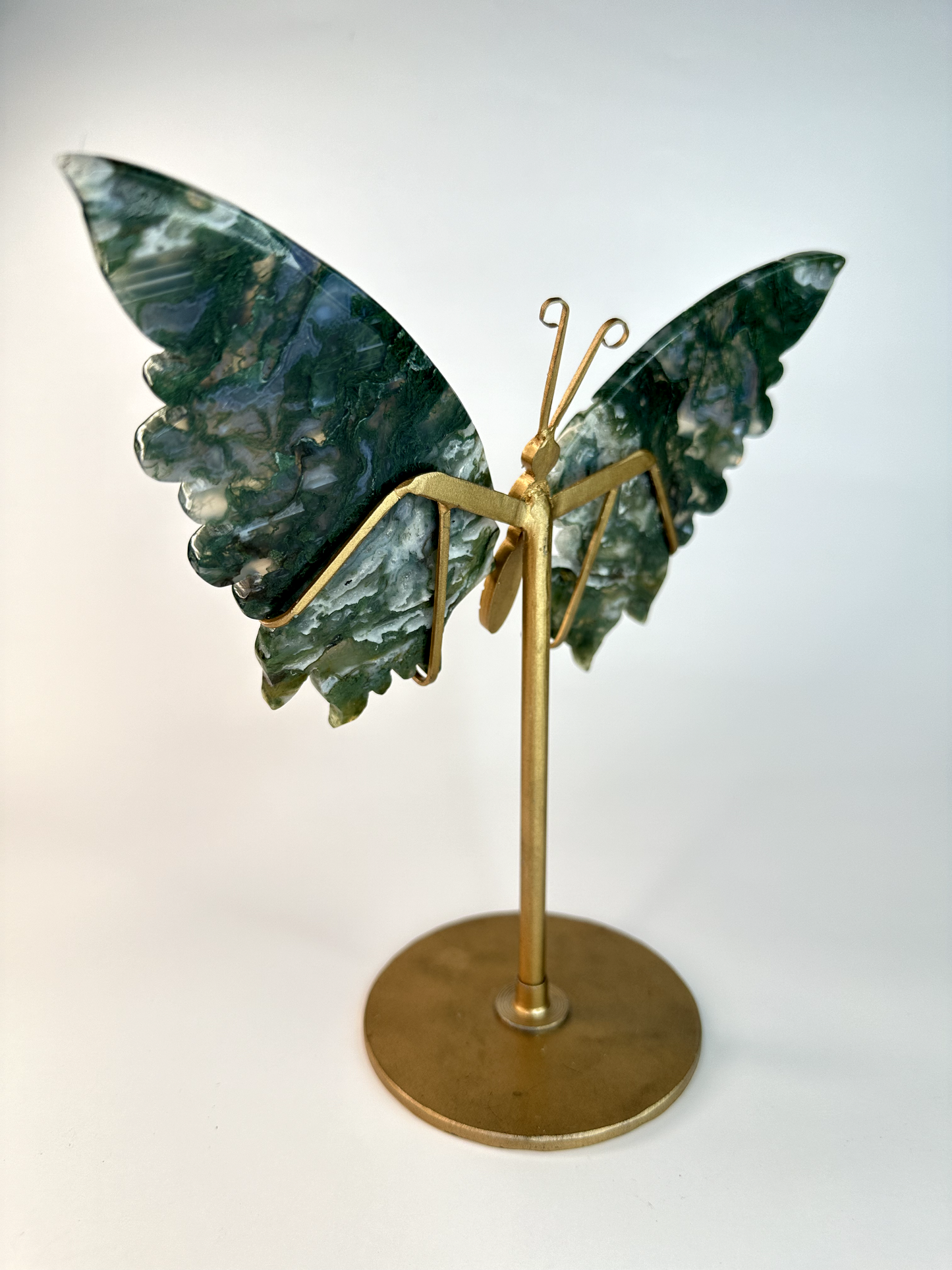 Moss Agate Butterfly Wings | Removeable Stand | Statement