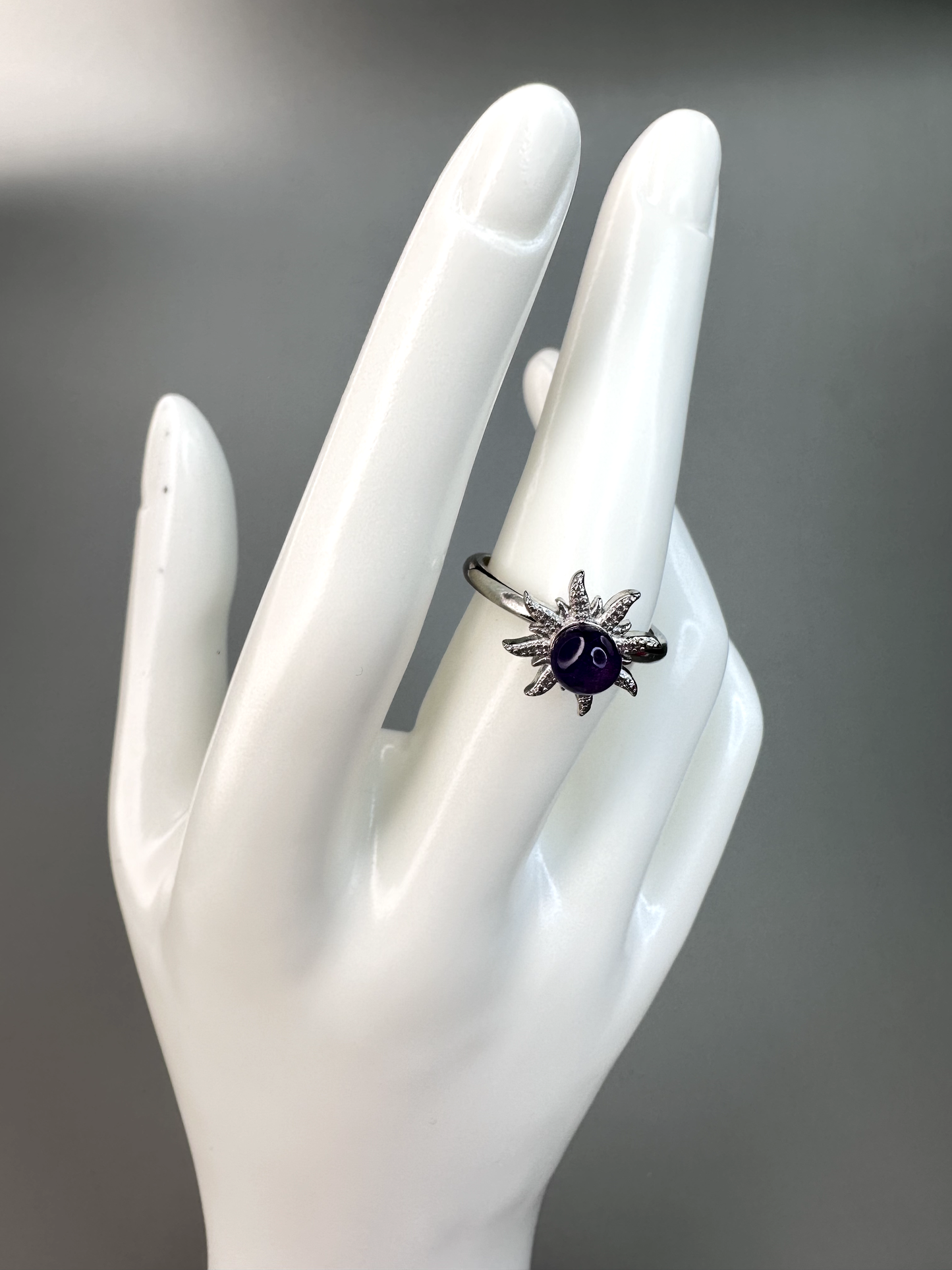 Amethyst Sun Fidget/ Spinning Ring | Adjustable | Silver Plated