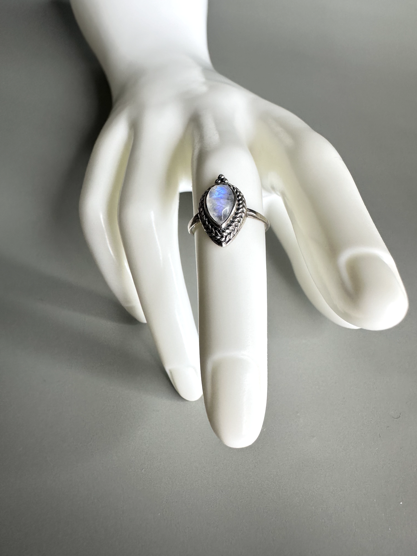 Moonstone Teardrop Ring  | S925 Size 4.5 | Flashy