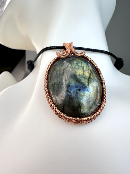 Wire Wrapped Copper Labradorite Pendant 6 | Flashy