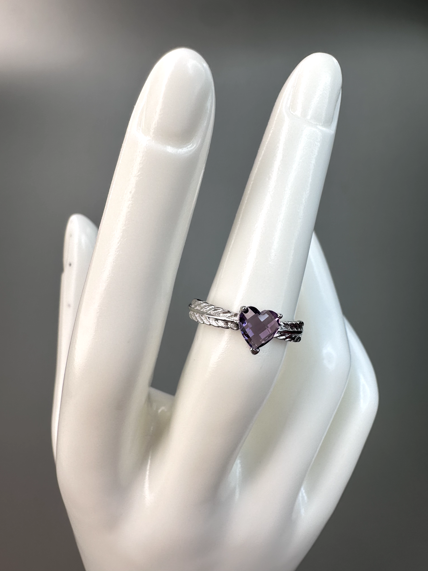 Faceted Amethyst Heart Ring | Adjustable | S925