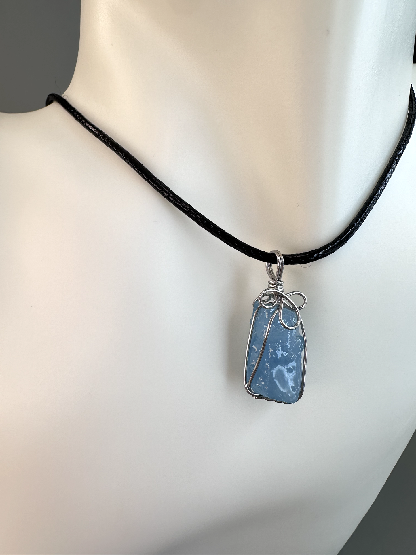 Wire Wrapped Sliver Aquamarine Chunk Pendants