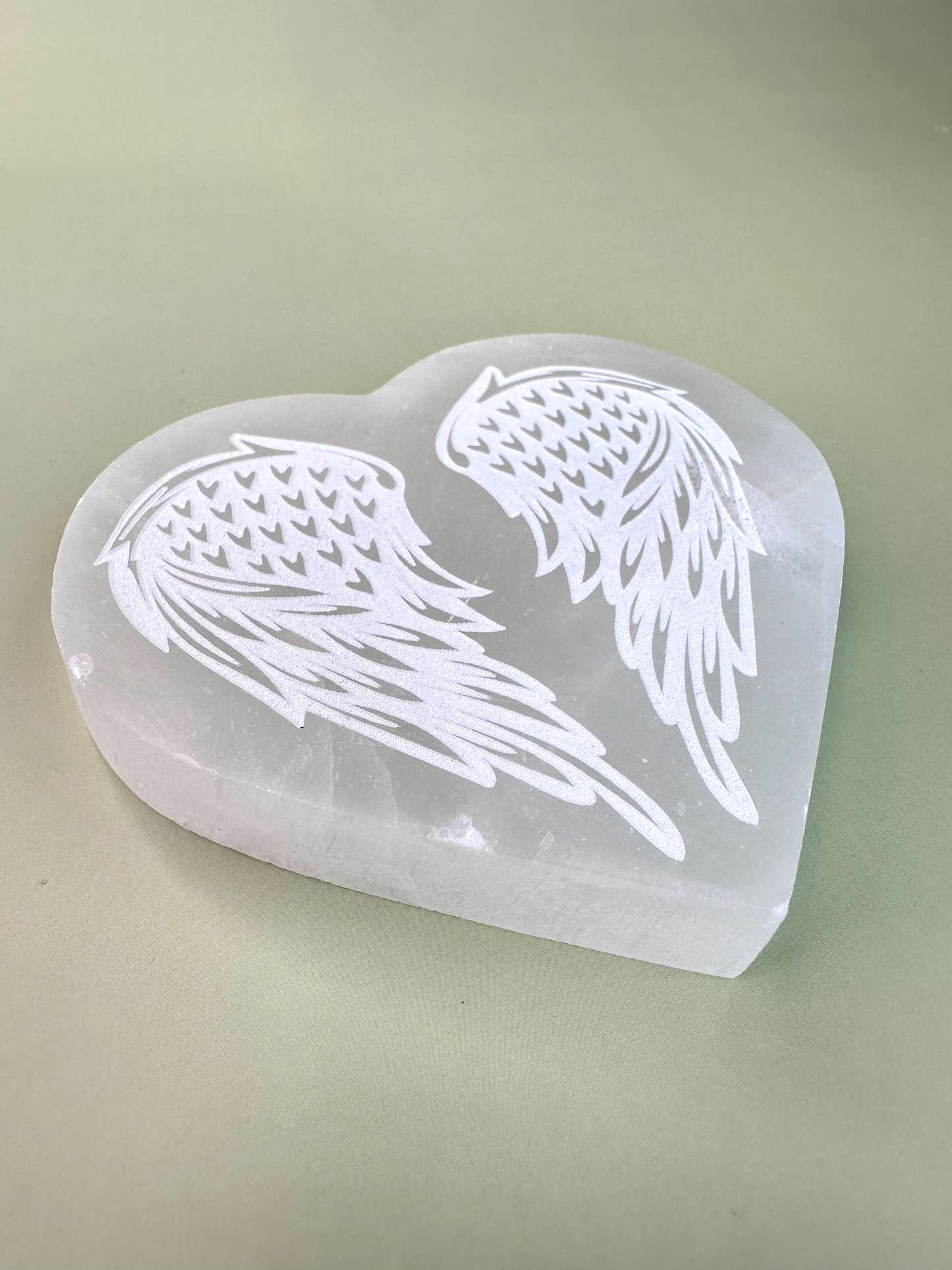 Satin Spar (Selenite) Heart w/ Wings Coaster