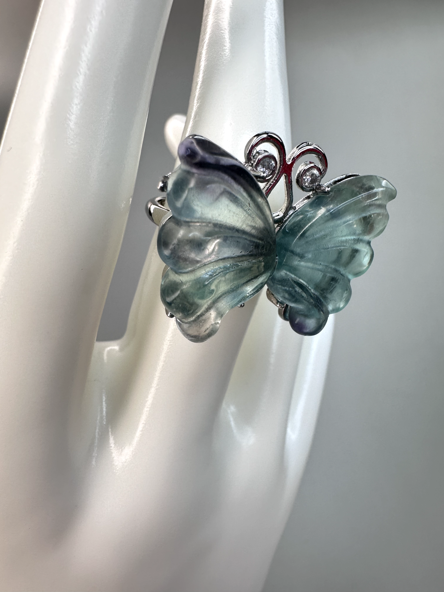 XL Green Fluorite Butterfly Rings | Adjustable | Silver Plated