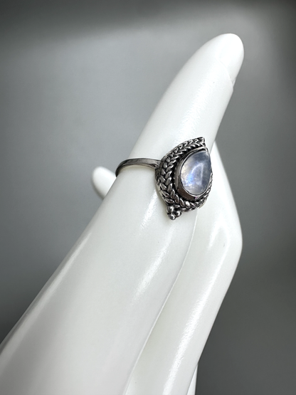 Moonstone Teardrop Ring 2  | S925 Size 4.5 | Flashy