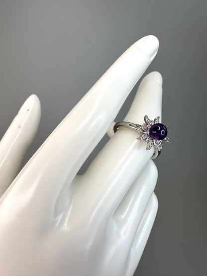 Amethyst Sun Fidget/ Spinning Ring | Adjustable | Silver Plated