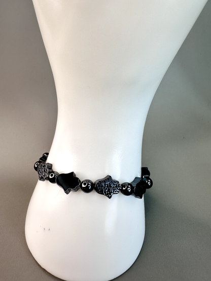 10mm Hematite Hamsa Stretch Bracelet