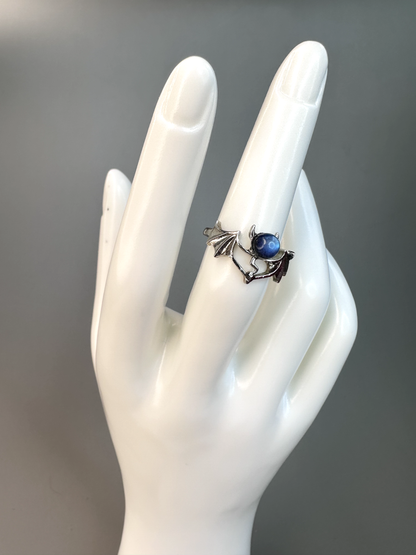 Labradorite Bat Ring | Adjustable | Silver Plated