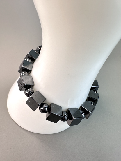 10mm Hematite Cube Stretch Bracelet