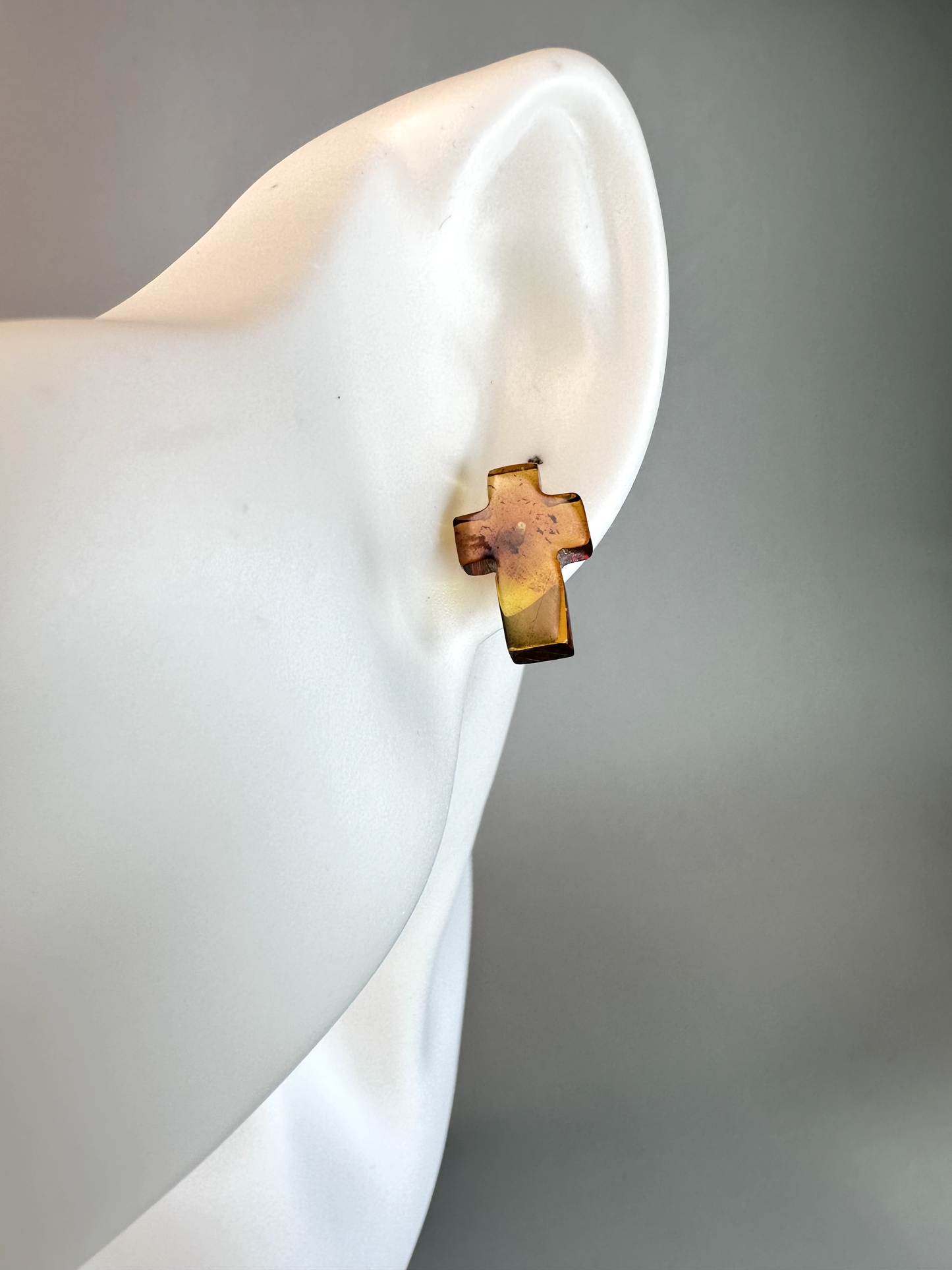 Amber Cross Stud Earrings | S925