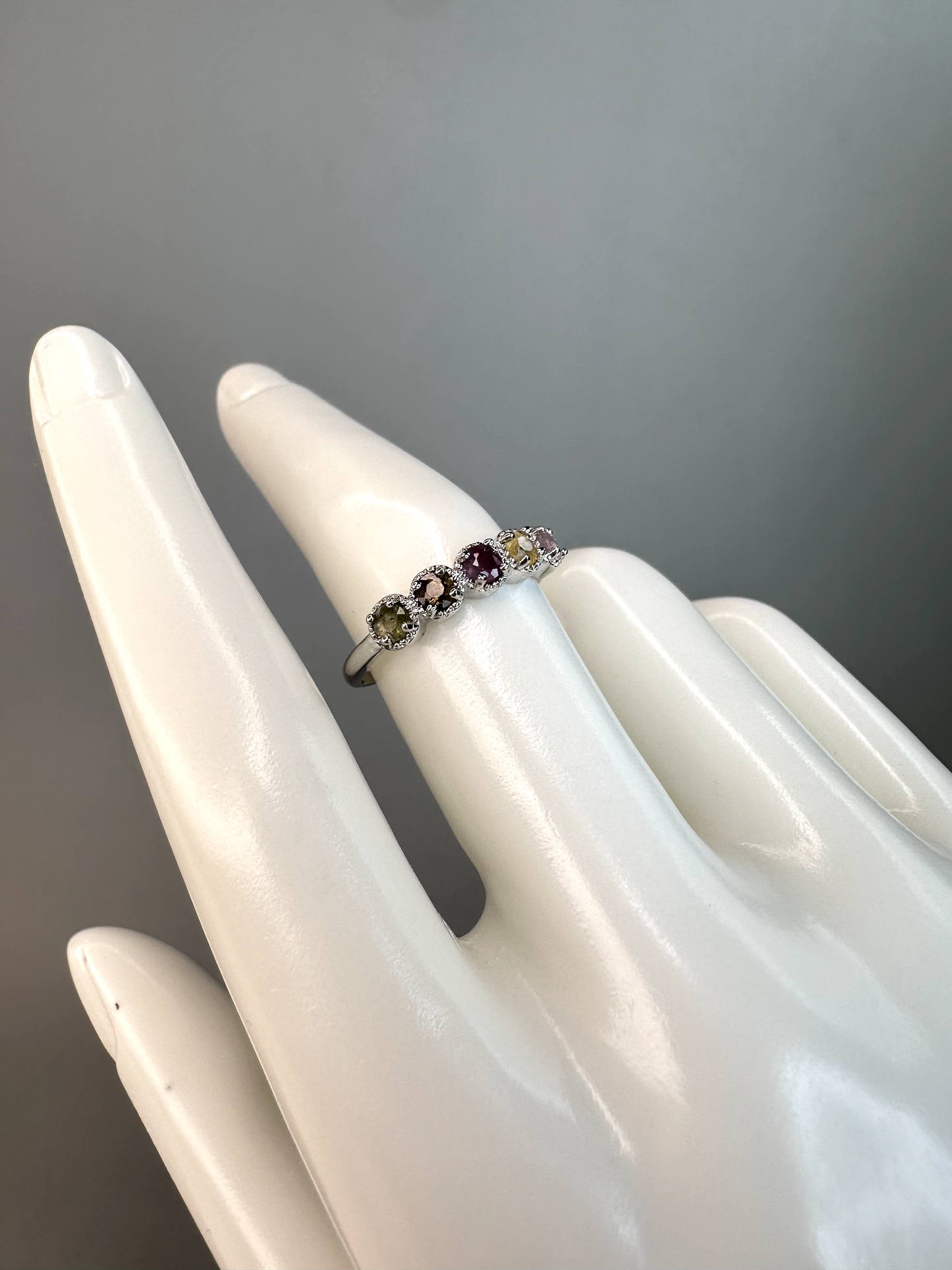 Watermelon Tourmaline Band Ring | Adjustable | Silver Plated