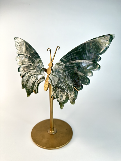 Moss Agate Butterfly Wings | Removeable Stand | Statement