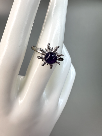 Amethyst Sun Fidget/ Spinning Ring | Adjustable | Silver Plated