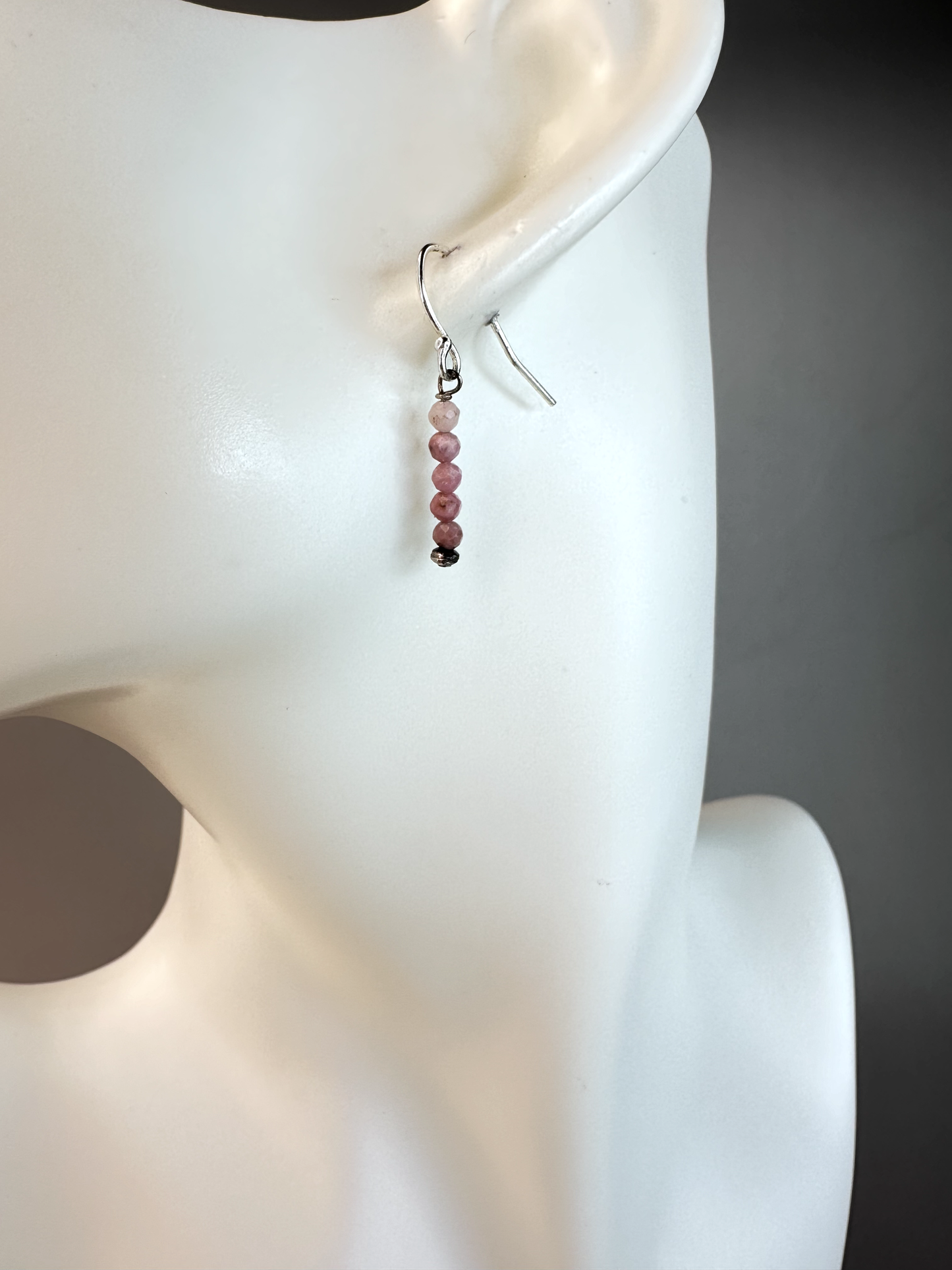 Rhodonite Faceted Micro Bead | Sterling Silver Earrings