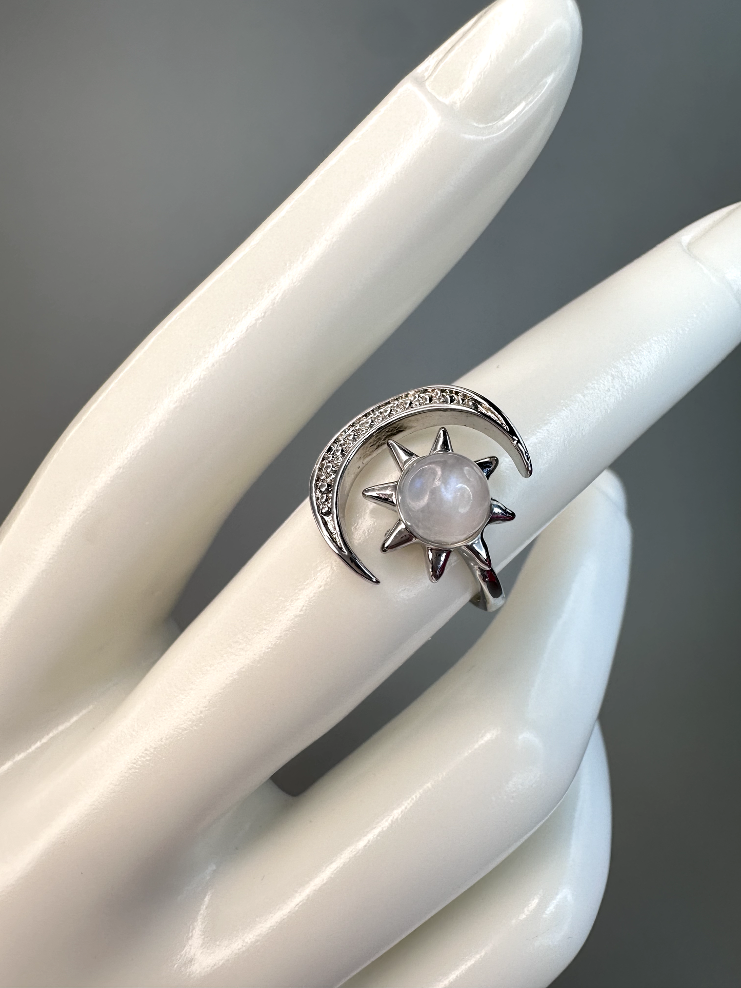 Moonstone Sun and Moon Ring | Adjustable | Silver Plated | Flashy