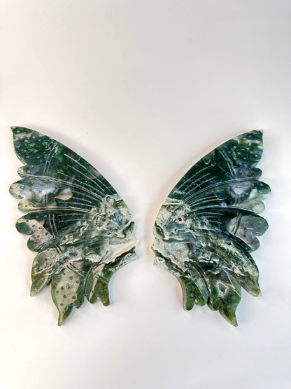 Moss Agate Butterfly Wings | Removeable Stand | Statement