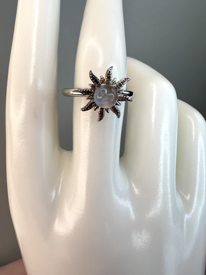 Moonstone Sun Fidget/ Spinning Ring | Adjustable | Silver Plated | Flashy