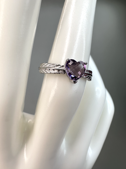 Faceted Amethyst Heart Ring | Adjustable | S925