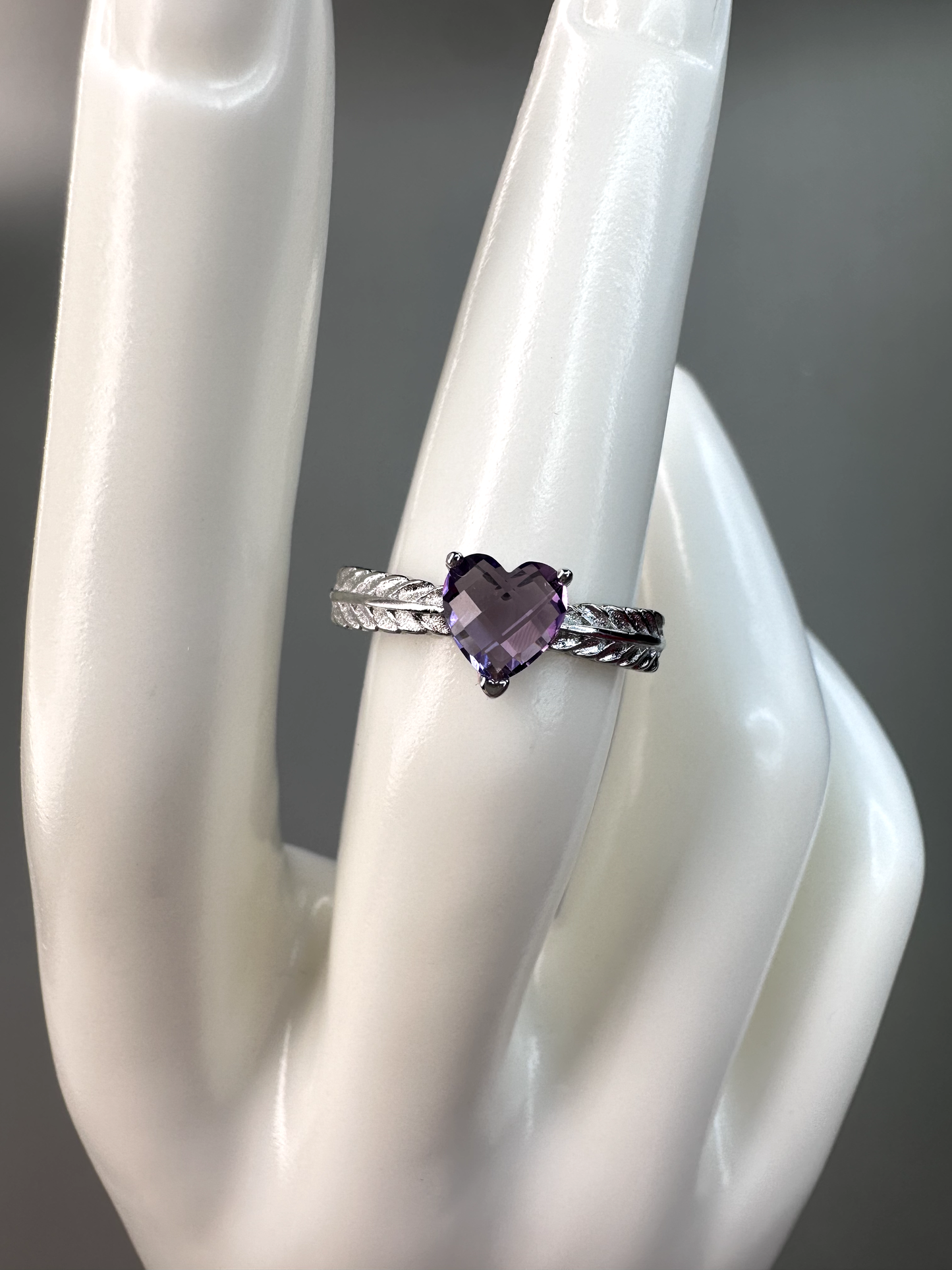 Faceted Amethyst Heart Ring | Adjustable | S925