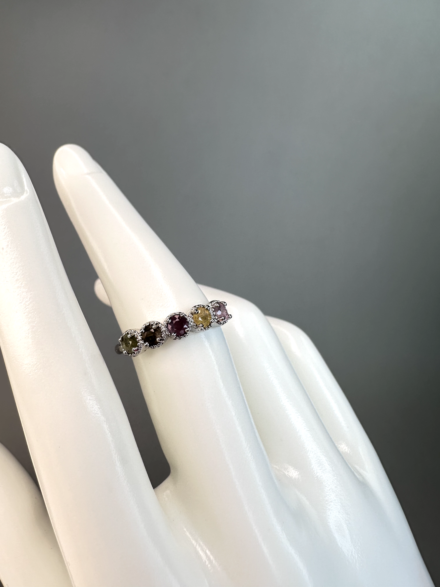 Watermelon Tourmaline Band Ring | Adjustable | Silver Plated