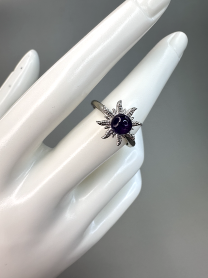 Amethyst Sun Fidget/ Spinning Ring | Adjustable | Silver Plated