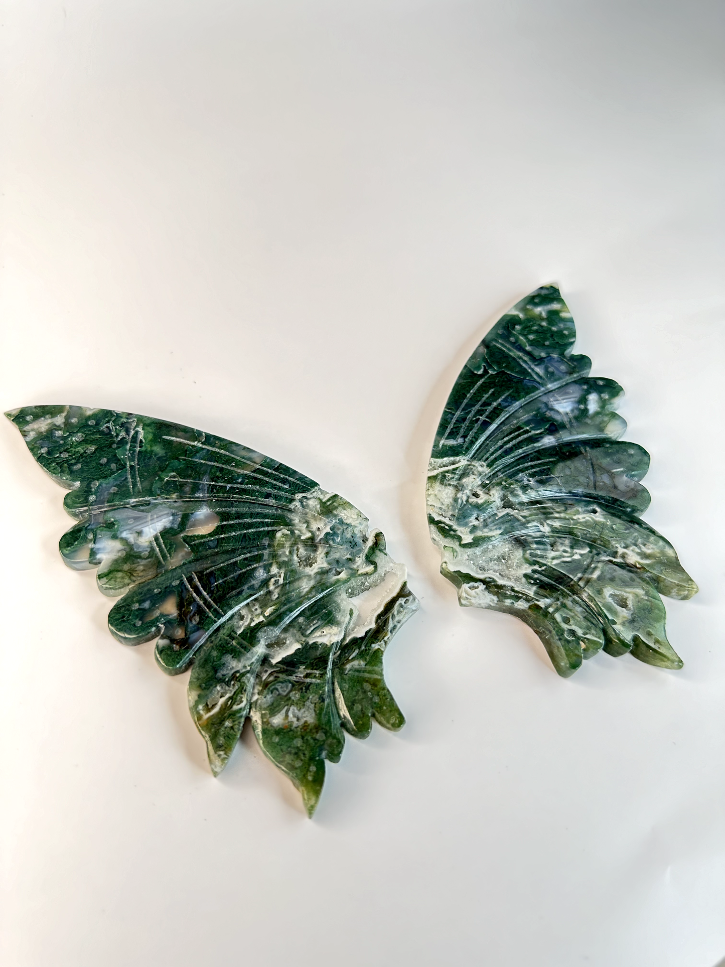 Moss Agate Butterfly Wings | Removeable Stand | Statement