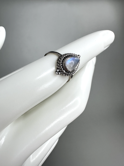 Moonstone Teardrop Ring 2  | S925 Size 4.5 | Flashy